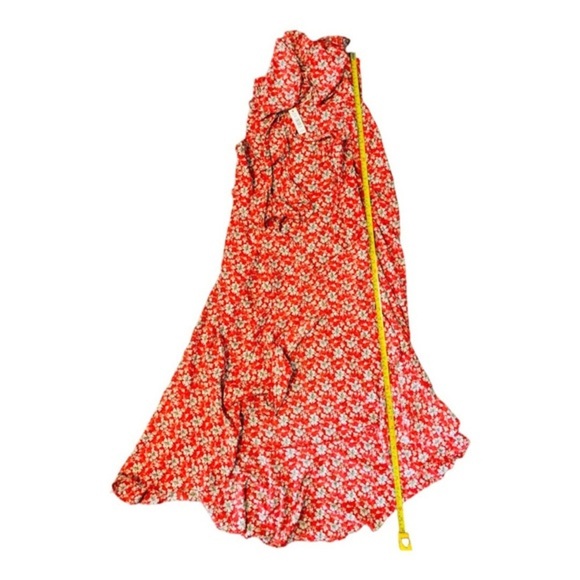 Max Studio Orange floral‎ ruffle bishop collar full wrap maxi dress size Small - Picture 12 of 13